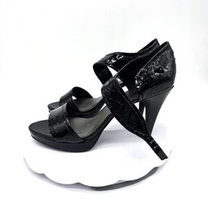 Apostrophe Shoe Women 11M Black Faux Croc High Heels Open Toe Platform